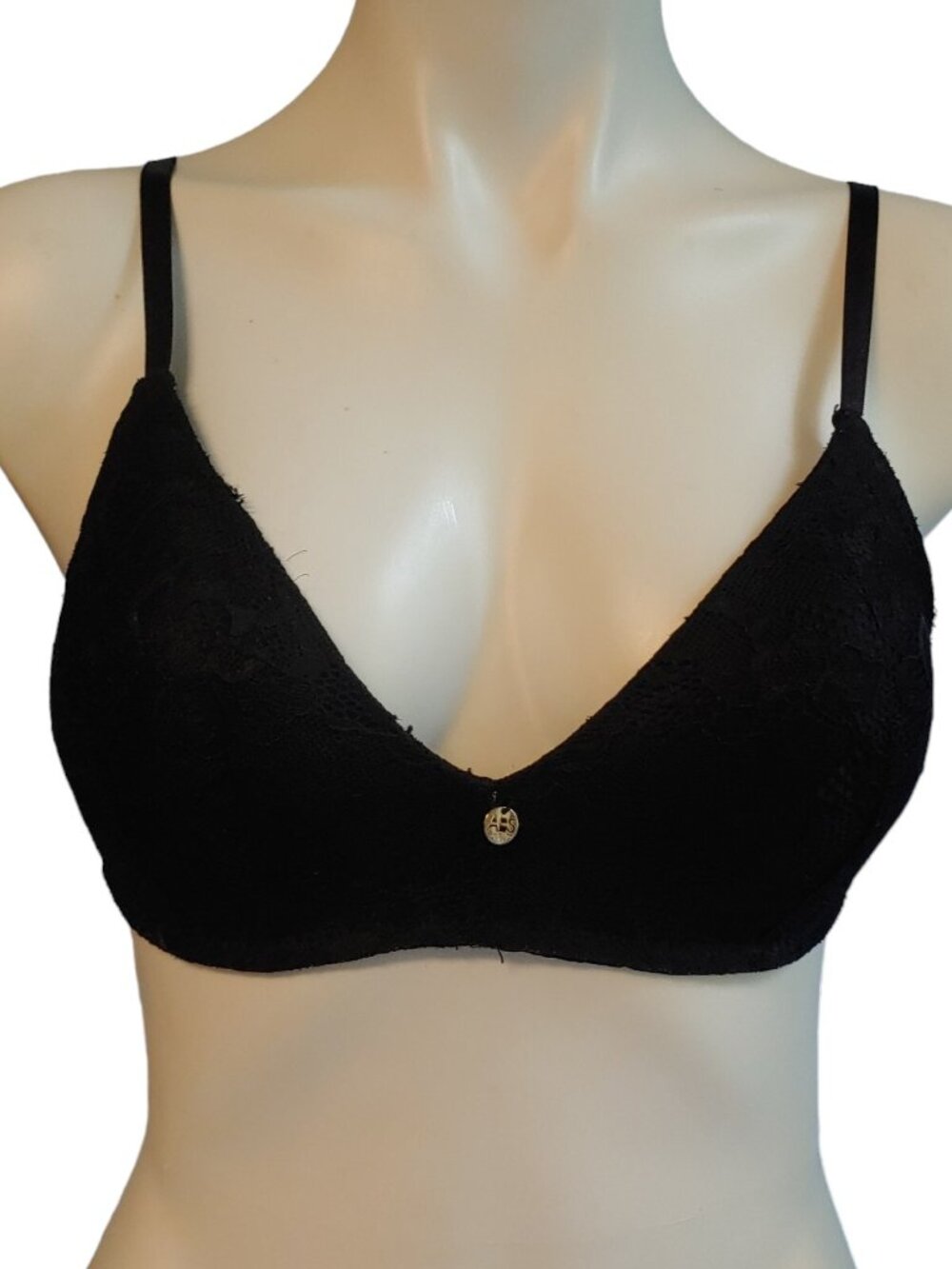 ABS Allen Schwartz Wireless T-Shirt Bra Womens 34B Black Lace Mesh Lightly Lined